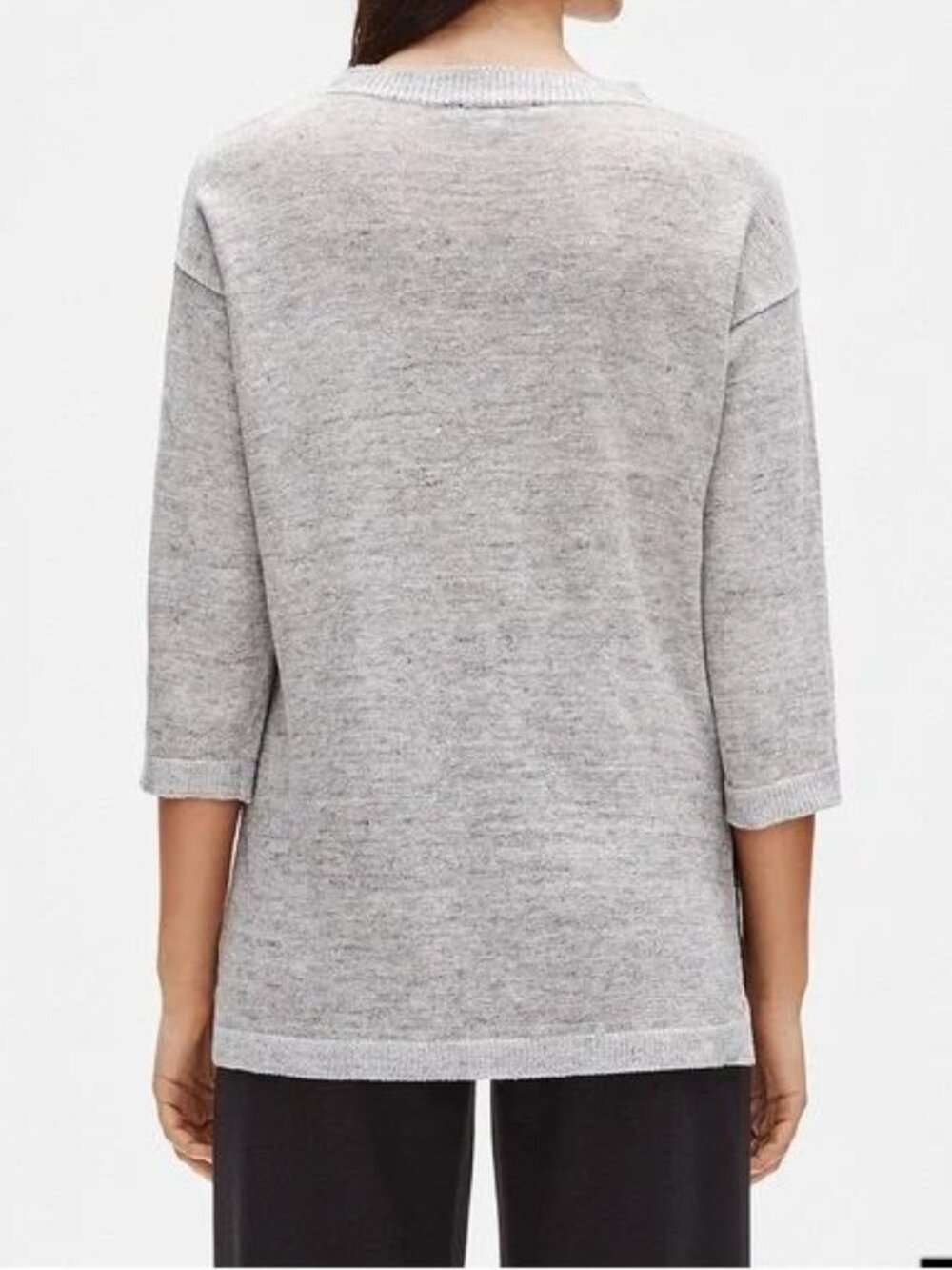 NWT Eileen Fisher Organic Linen Melange Lagenlook SZ L Mock Artsey Sweater Gray - Picture 2 of 14